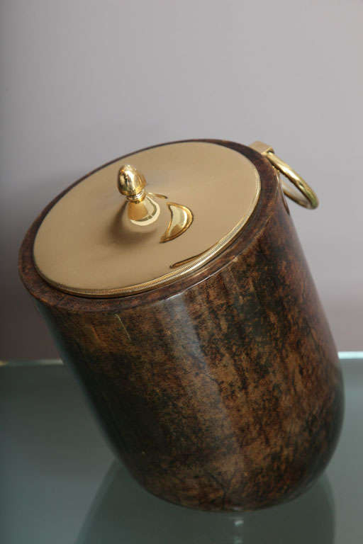 Aldo Tura Goatskin and Brass Tilted Ice Bucket In Good Condition In East Hampton, NY