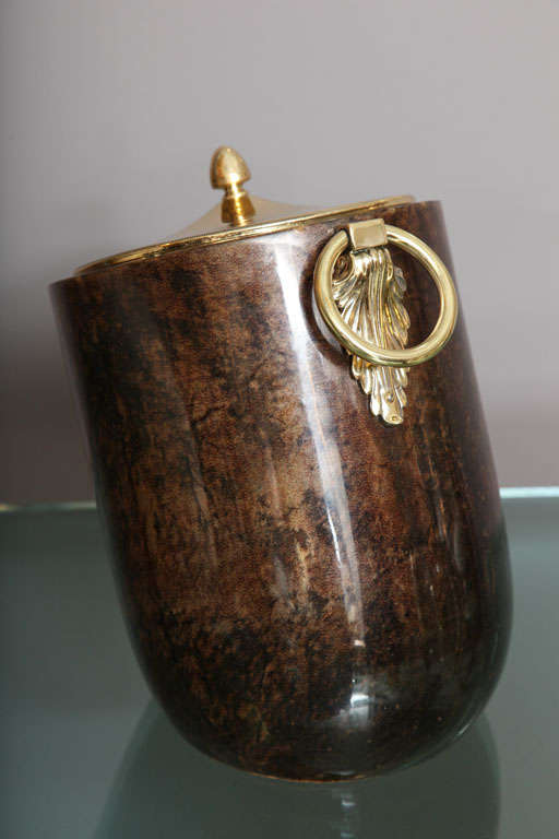 Mid-20th Century Aldo Tura Goatskin and Brass Tilted Ice Bucket