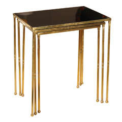 Vintage Opaline Glass and Brass Nesting Tables