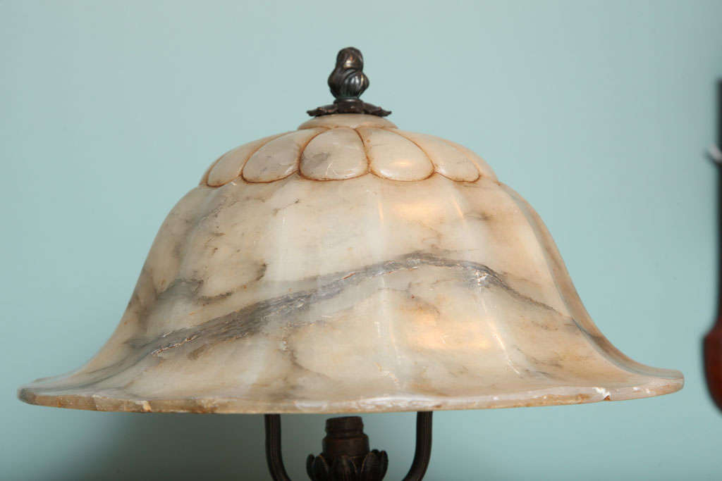 French Art Deco Wrought Iron And Alabaster Desk Lamp 3