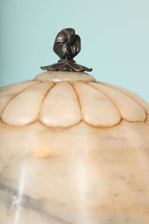 French Art Deco Wrought Iron And Alabaster Desk Lamp 6