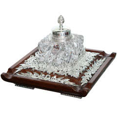 Vintage A Continental Art Nouveau Decorated Crystal Inkstand