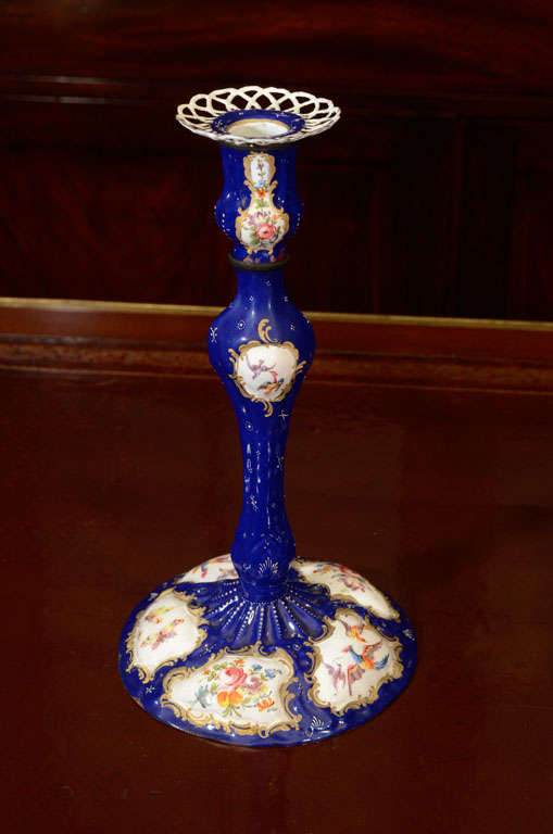 18th Century and Earlier Pair of Battersea Enamel Candlesticks
