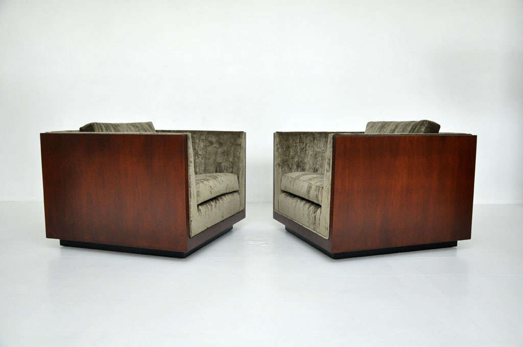 Mid-Century Modern Milo Baughman Walnut Cube Lounge Chairs