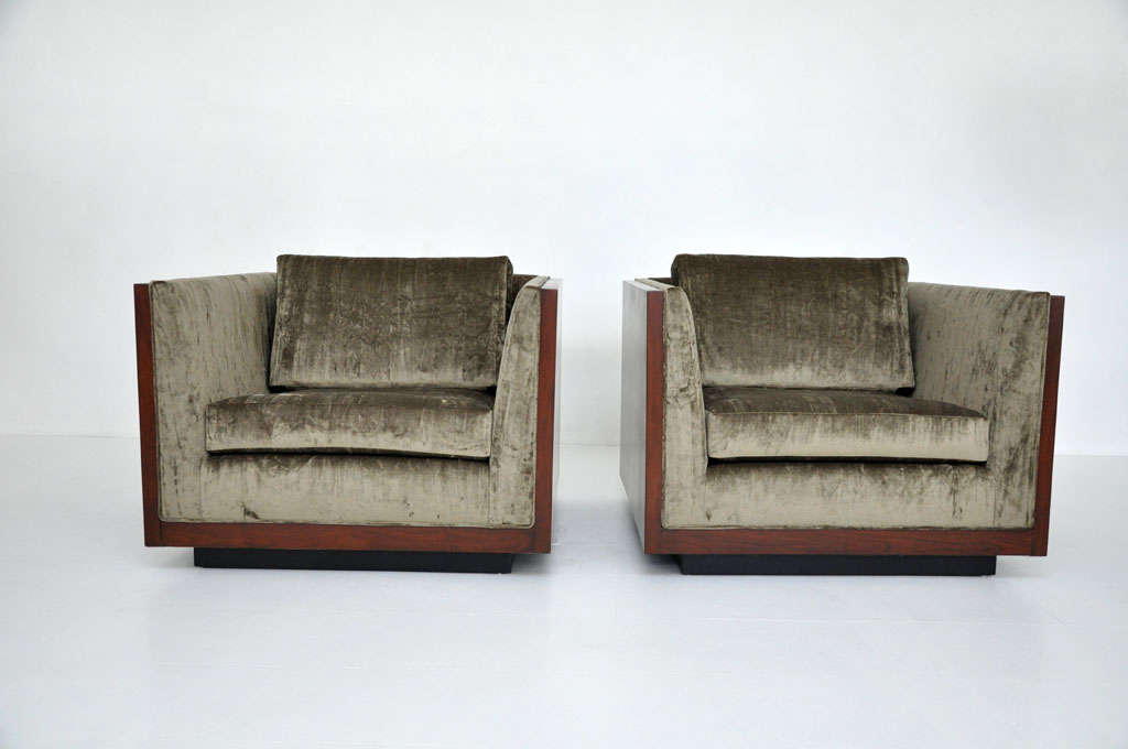American Milo Baughman Walnut Cube Lounge Chairs