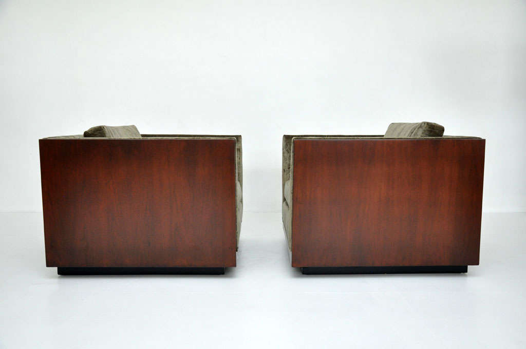 Milo Baughman Walnut Cube Lounge Chairs 2