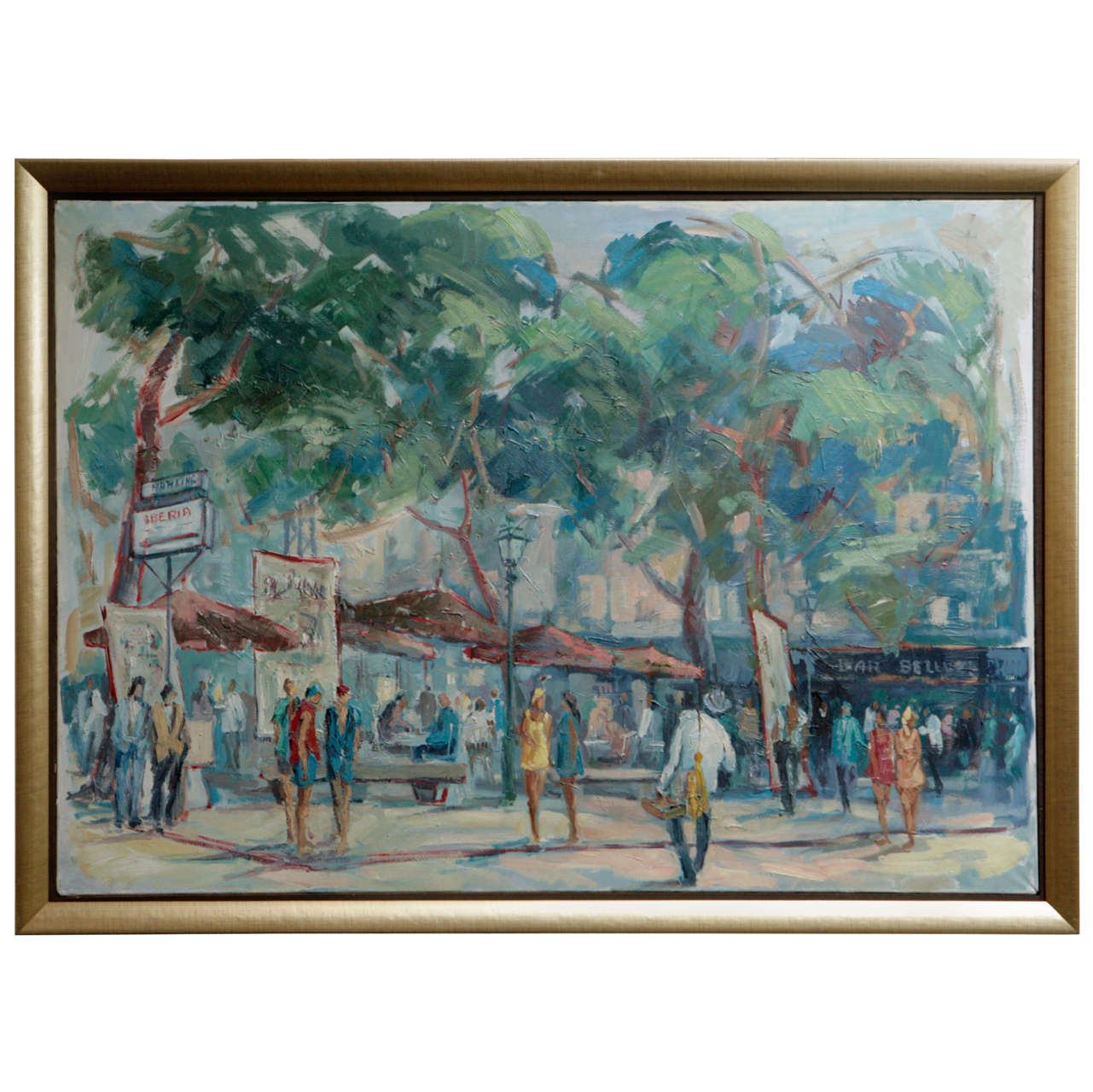Painting of Spanish Summer Street Life, Spain, 1956 For Sale
