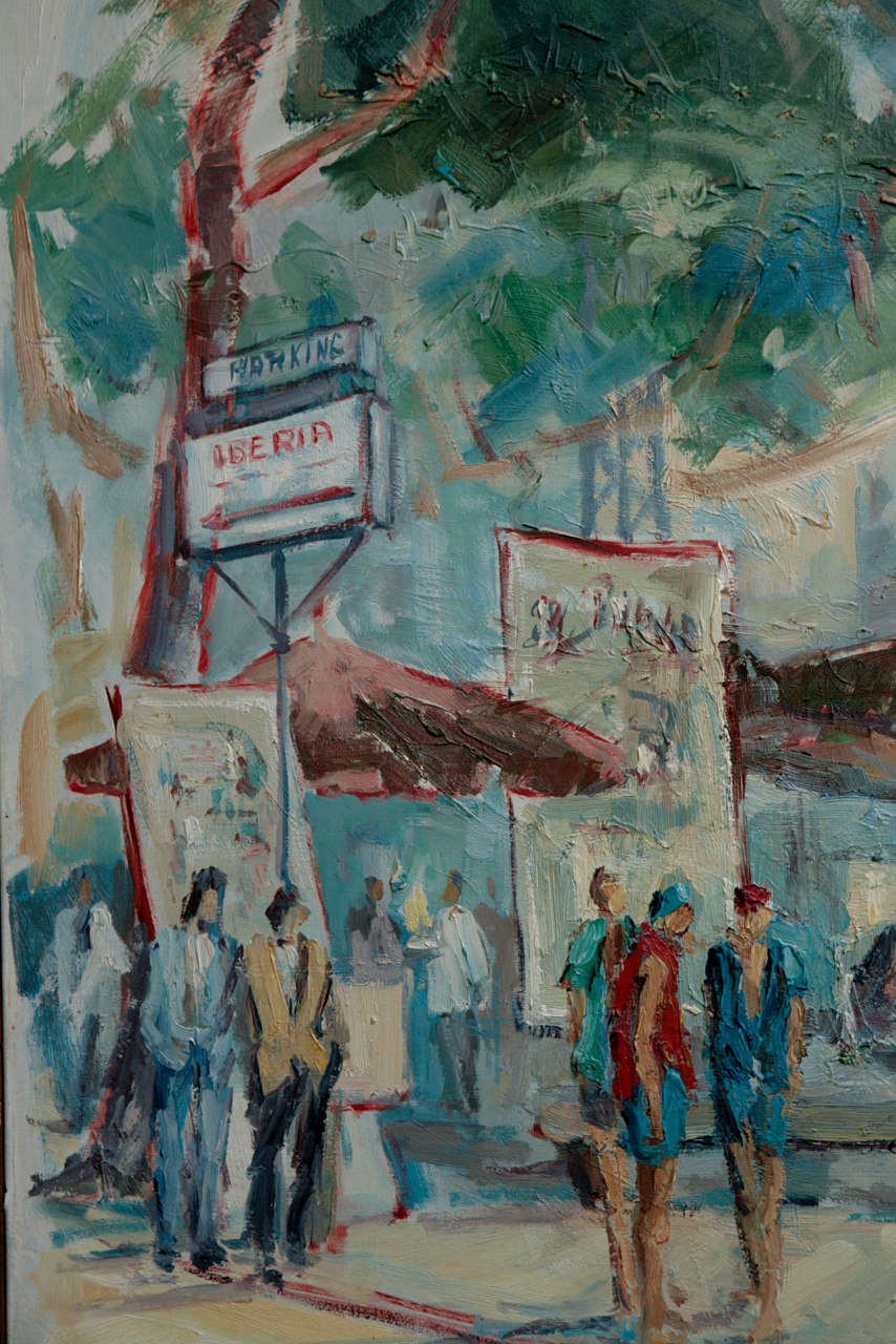 French Painting of Spanish Summer Street Life, Spain, 1956 For Sale