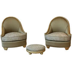 Pair of Silk Embroidered Paul Follot Salon Chairs