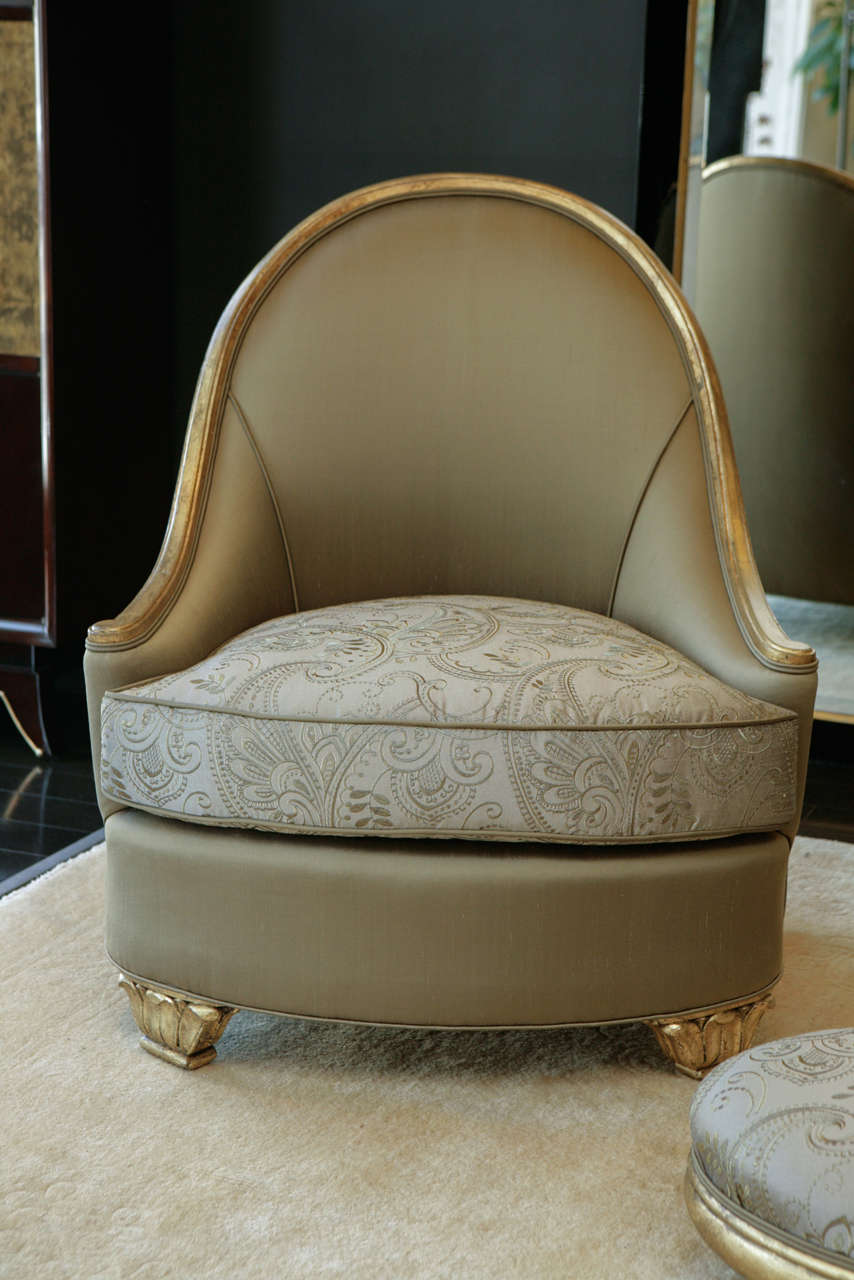 Pair of Silk Embroidered Paul Follot Salon Chairs In Excellent Condition In Los Angeles, CA