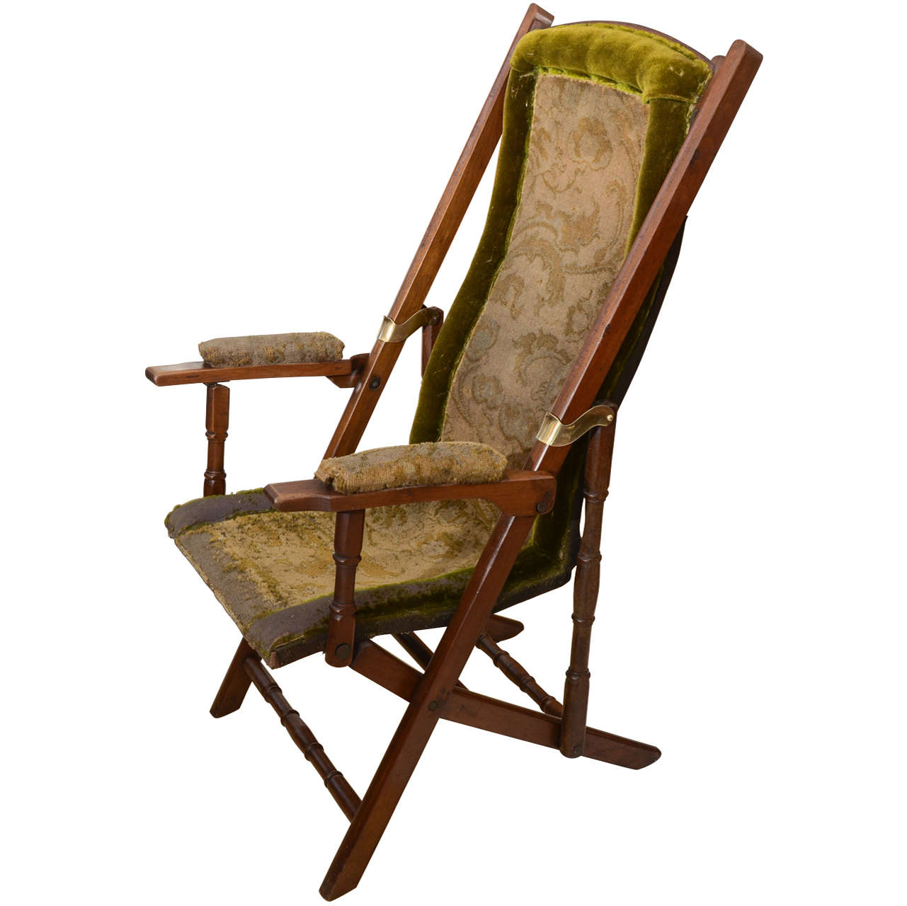 English Walnut Folding Campaign Chair For Sale