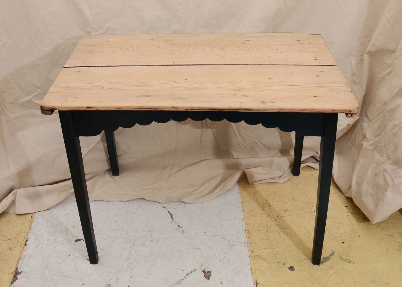 Country Continental Scrubbed Pine Side Table with Blue Painted Legs For Sale