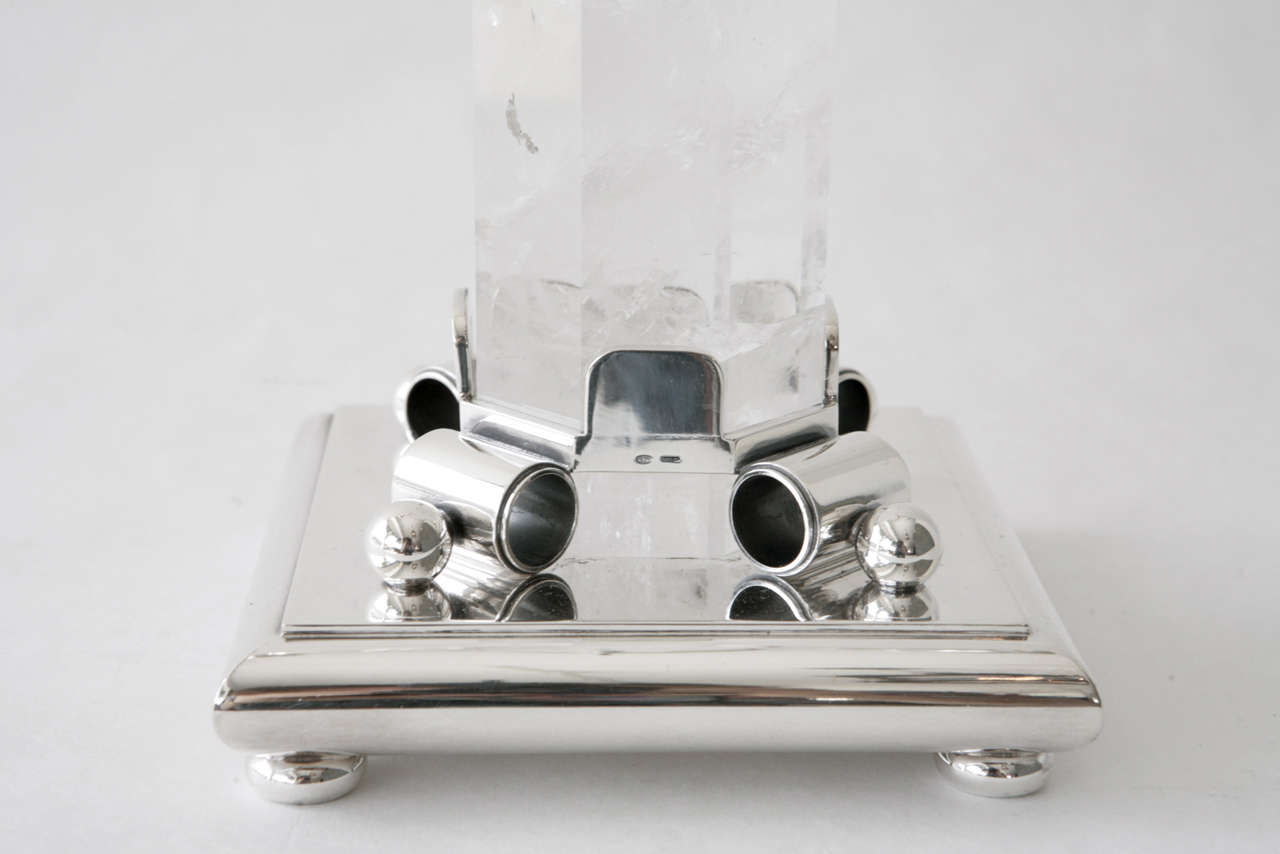 Italian Sterling Silver and Rock Crystal Candelabra by Devecchi