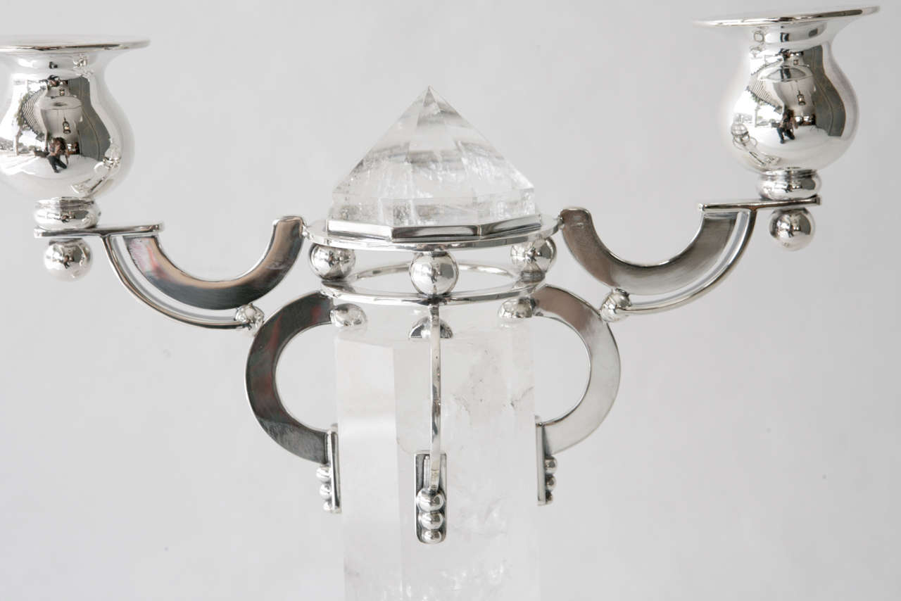 Sterling Silver and Rock Crystal Candelabra by Devecchi In Excellent Condition In Palm Desert, CA