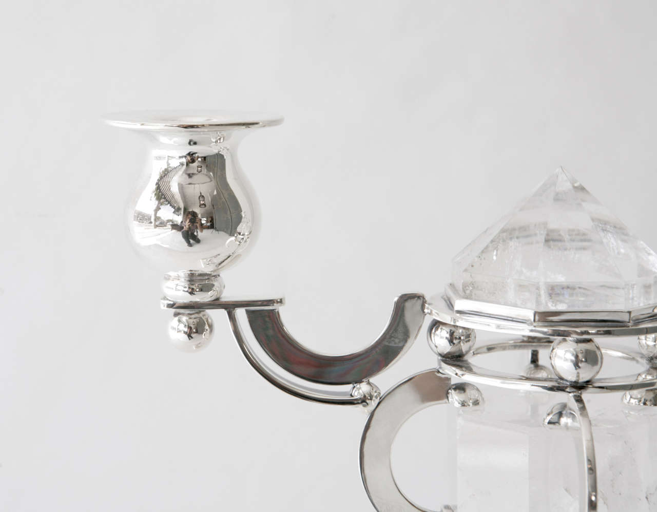 20th Century Sterling Silver and Rock Crystal Candelabra by Devecchi