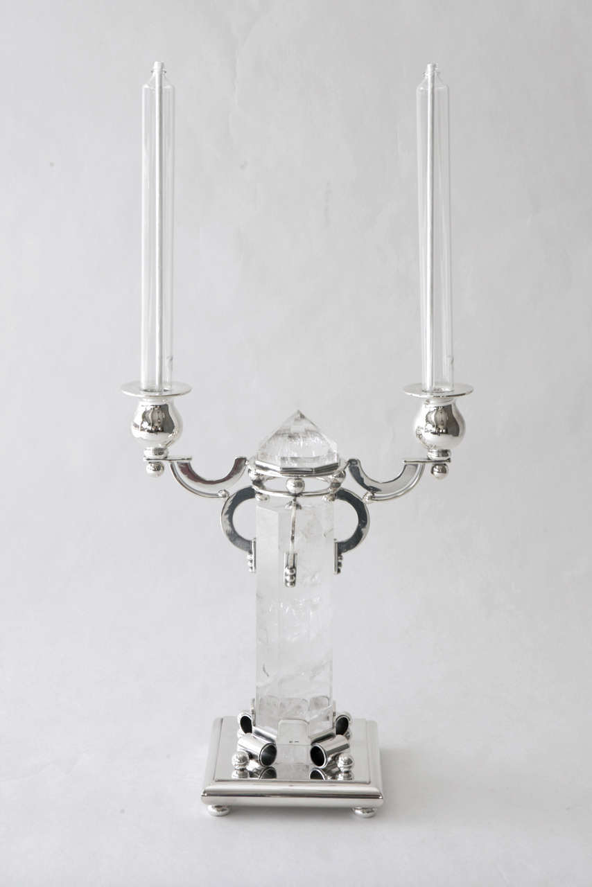 Sterling Silver and Rock Crystal Candelabra by Devecchi 2