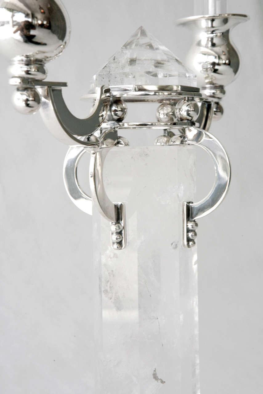 Sterling Silver and Rock Crystal Candelabra by Devecchi 3