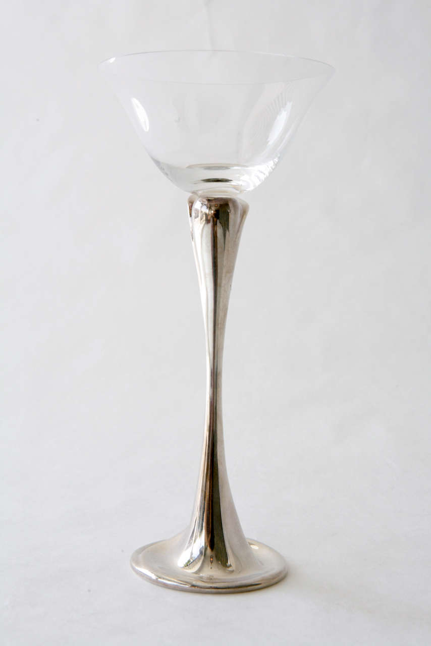 Set of Eight Crystal and Sterling Goblets by Elsa Peretti for Tiffany & Co. In Excellent Condition In Palm Desert, CA
