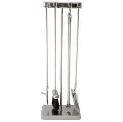 Set of Nickel Fire Tools with Stand