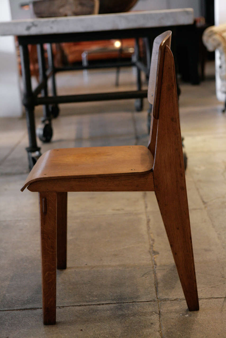 Chêne Jean Prouve, ensemble de 4 chaises Tout en Bois, vers 1941
