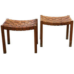 A Pair of Leather Strapped Stools, Denmark 1950