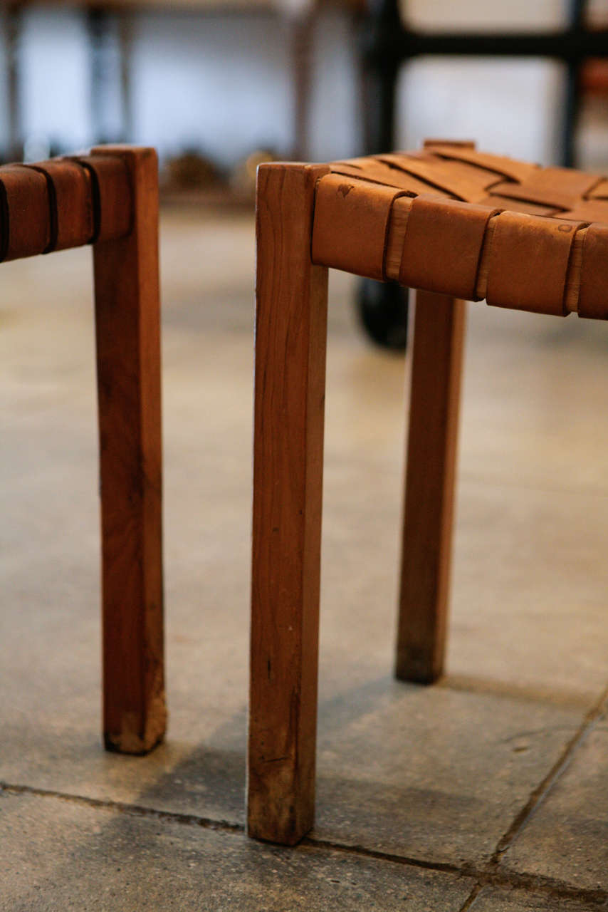 A Pair of Leather Strapped Stools, Denmark 1950 2