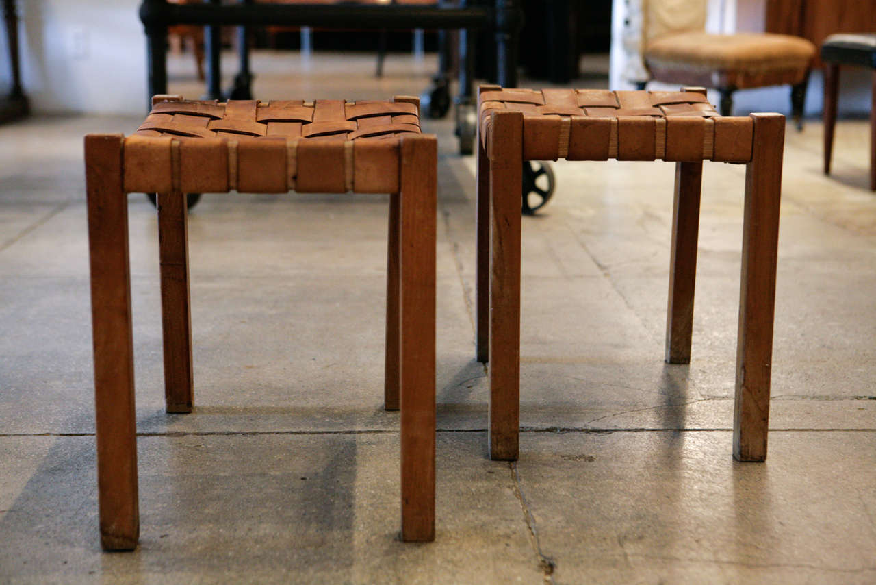 A Pair of Leather Strapped Stools, Denmark 1950 3