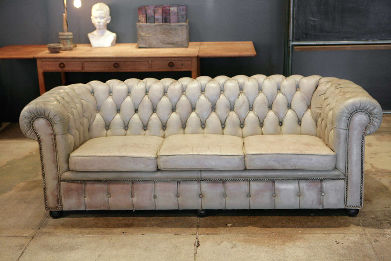 Mid-20th Century French Leather Chesterfield , C. 1940