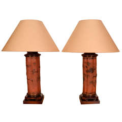 Pair of Japanese Meiji Tokoname Ceramic Lamps