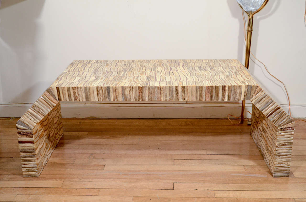 Inlaid Bone Veneer Angled Waterfall Coffee Table at 1stdibs