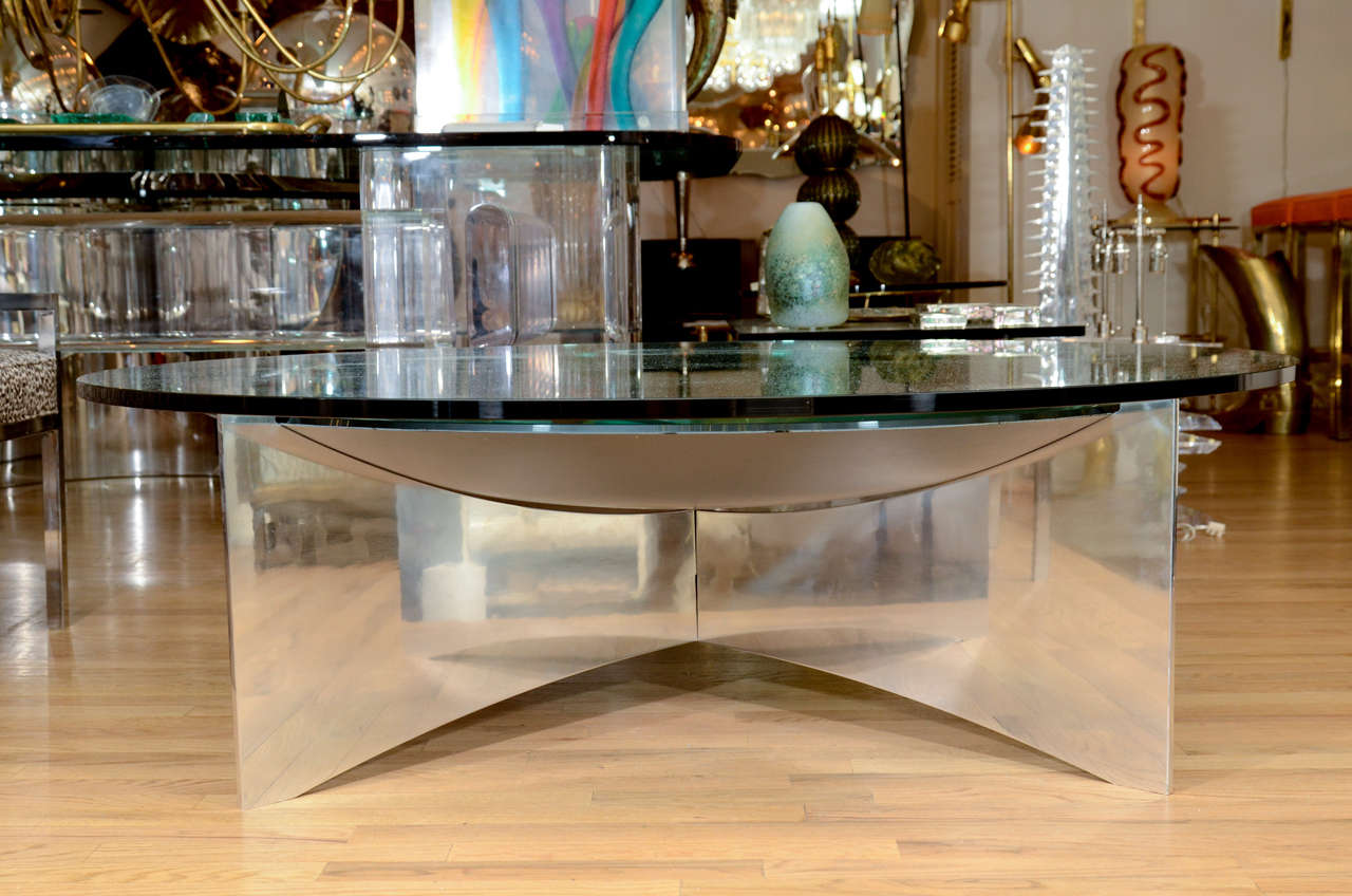 Mid-Century Modern Unusual Concave Green Mercury Glass Coffee Table