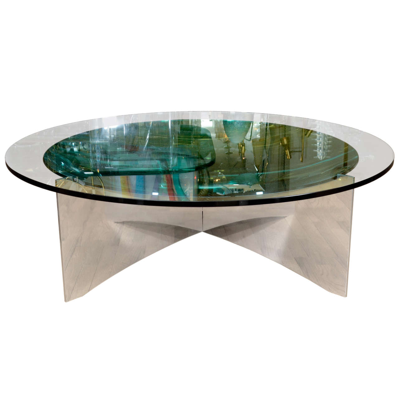 Unusual Concave Green Mercury Glass Coffee Table at 1stDibs concave