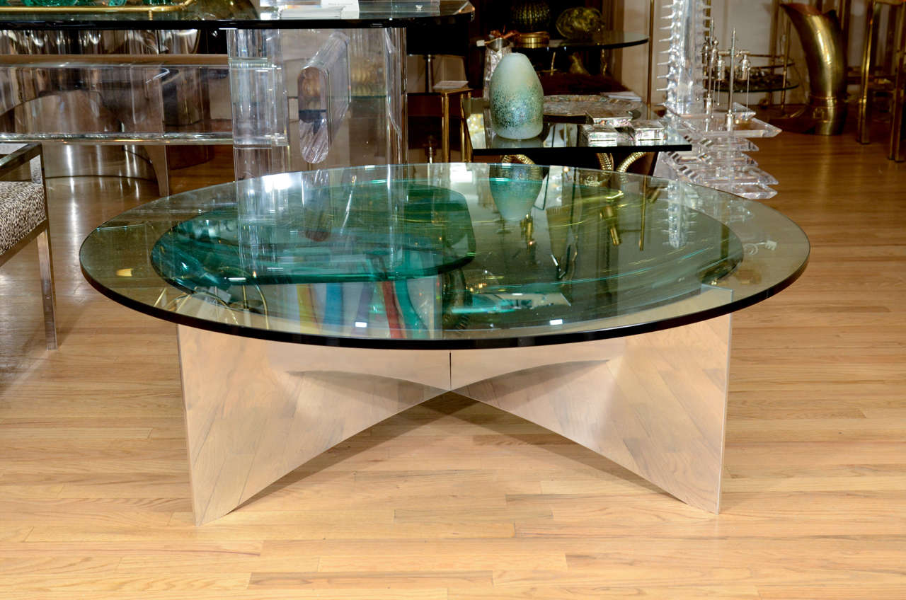 Unusual Concave Green Mercury Glass Coffee Table at 1stdibs