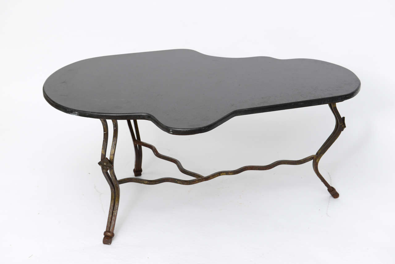 Artistic Hand Wrought Iron Side Table with Amorphous Stone Top