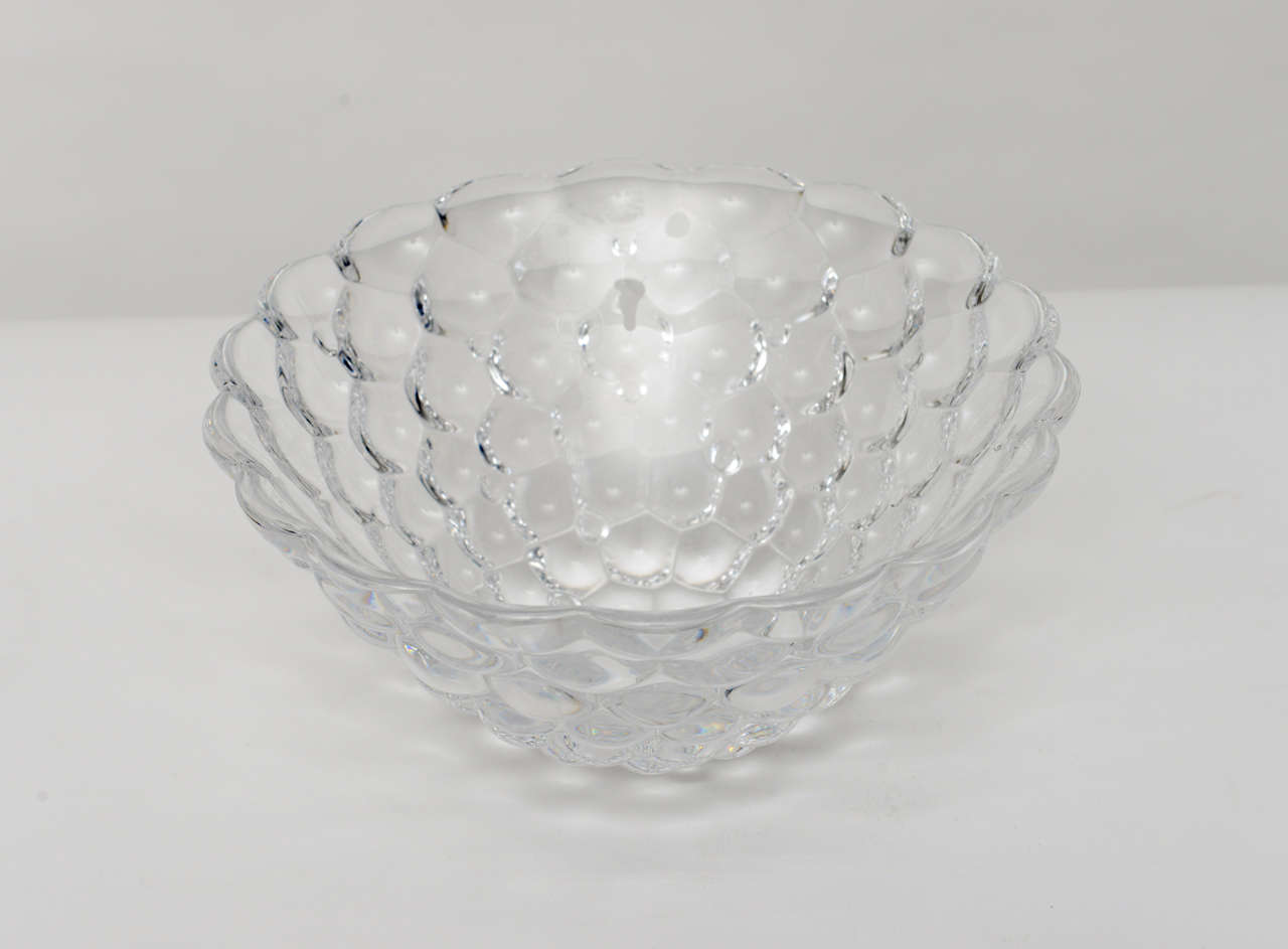 Molded bubble crystal flared bowl with etched Orrefors signature.