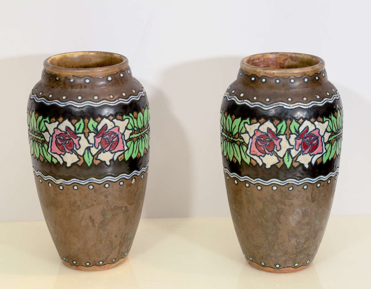 Pair of Brown Stoneware Vase by Catteau for Boch