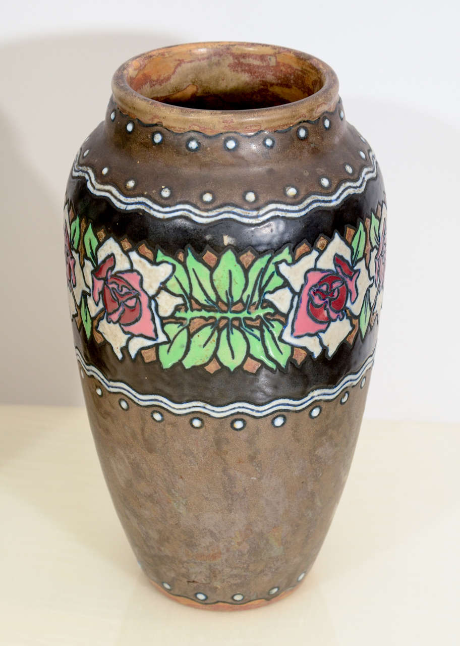 Pair of Brown Stoneware Vase by Catteau for Boch In Excellent Condition For Sale In New York, NY