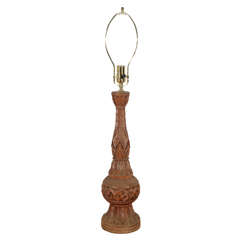 Large Wood Carved Table Lamp