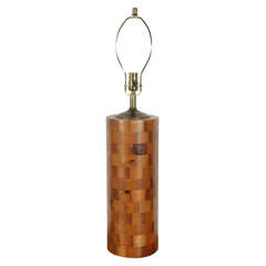 Large Wood Block Column Table Lamp
