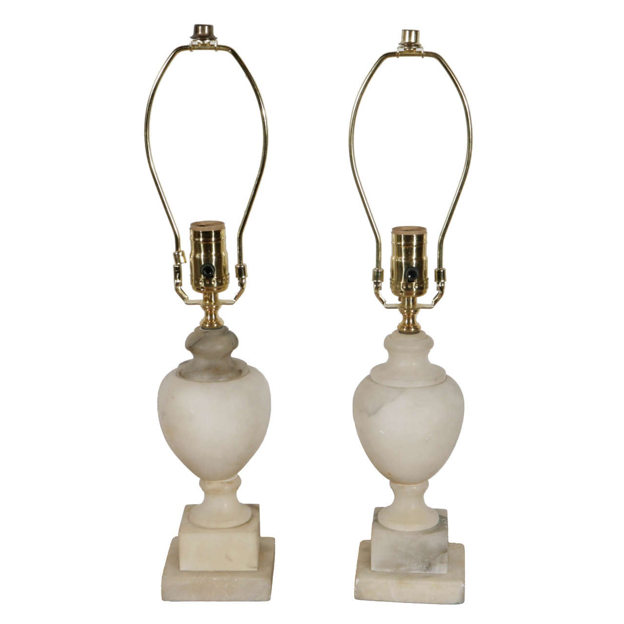 Pair of Small Alabaster Urn Accent Lamps