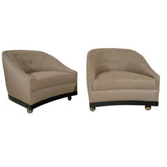 Pair of Mid-Century Tufted Back Barrel Chairs