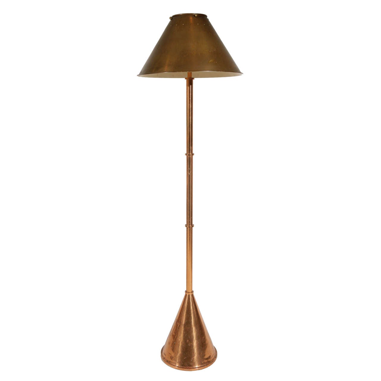 Early 20th Century Copper and Brass Floor Lamp with Metal Shade