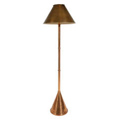 Antique Early 20th Century Copper and Brass Floor Lamp with Metal Shade