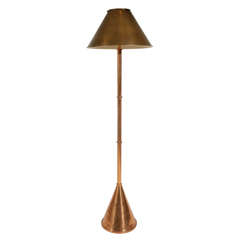 Early 20th Century Copper and Brass Floor Lamp with Metal Shade