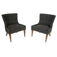 Mid-Century Tufted and Nailhead Trimmed Slipper Chairs
