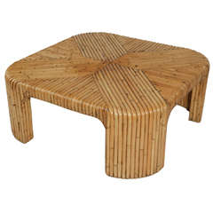 1970s Modern Bent Bamboo Inlay Coffee Table