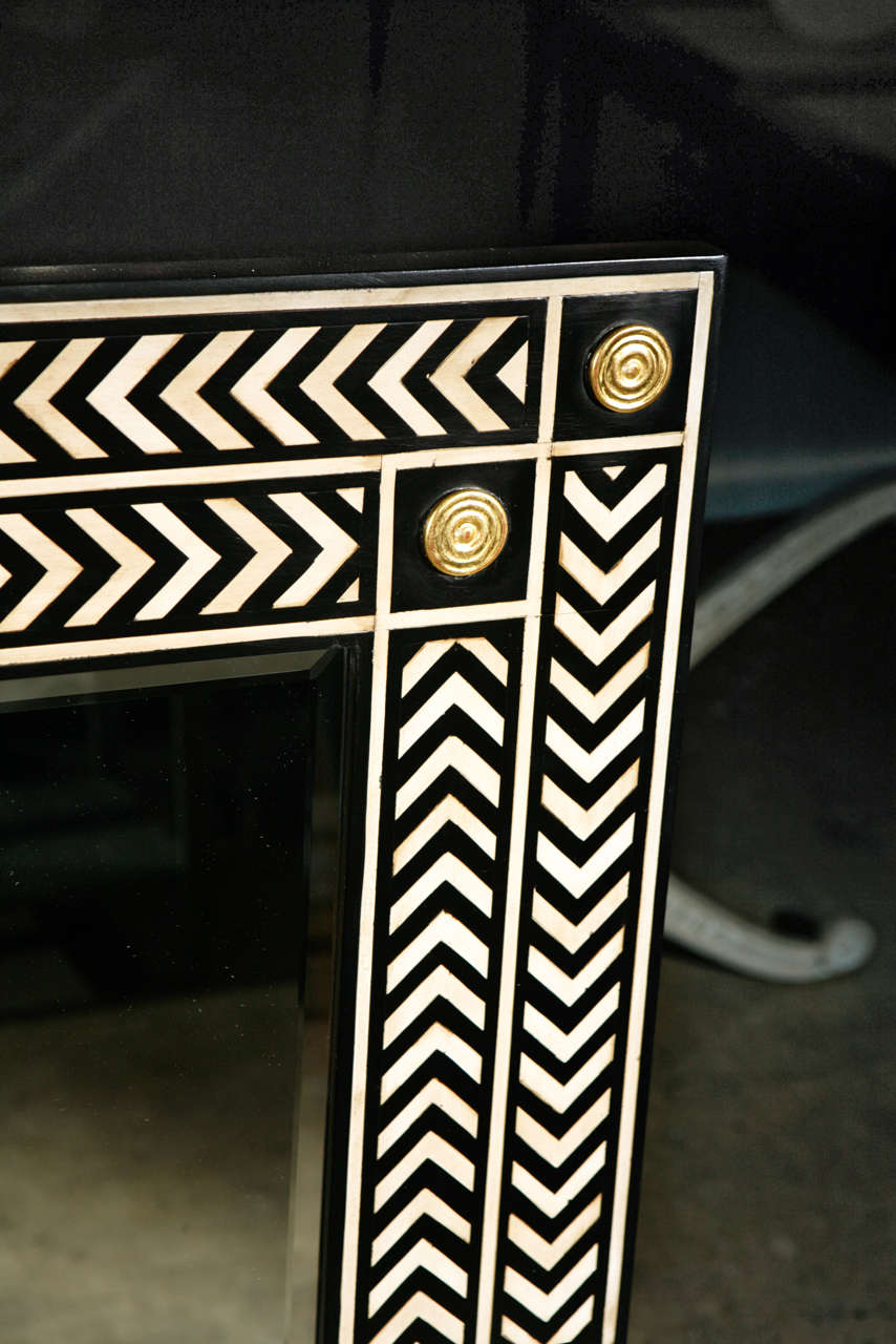 Paul Marra Hand Painted Herringbone Mirror In Excellent Condition For Sale In Los Angeles, CA