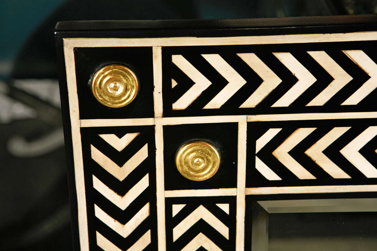Wood Paul Marra Hand Painted Herringbone Mirror For Sale