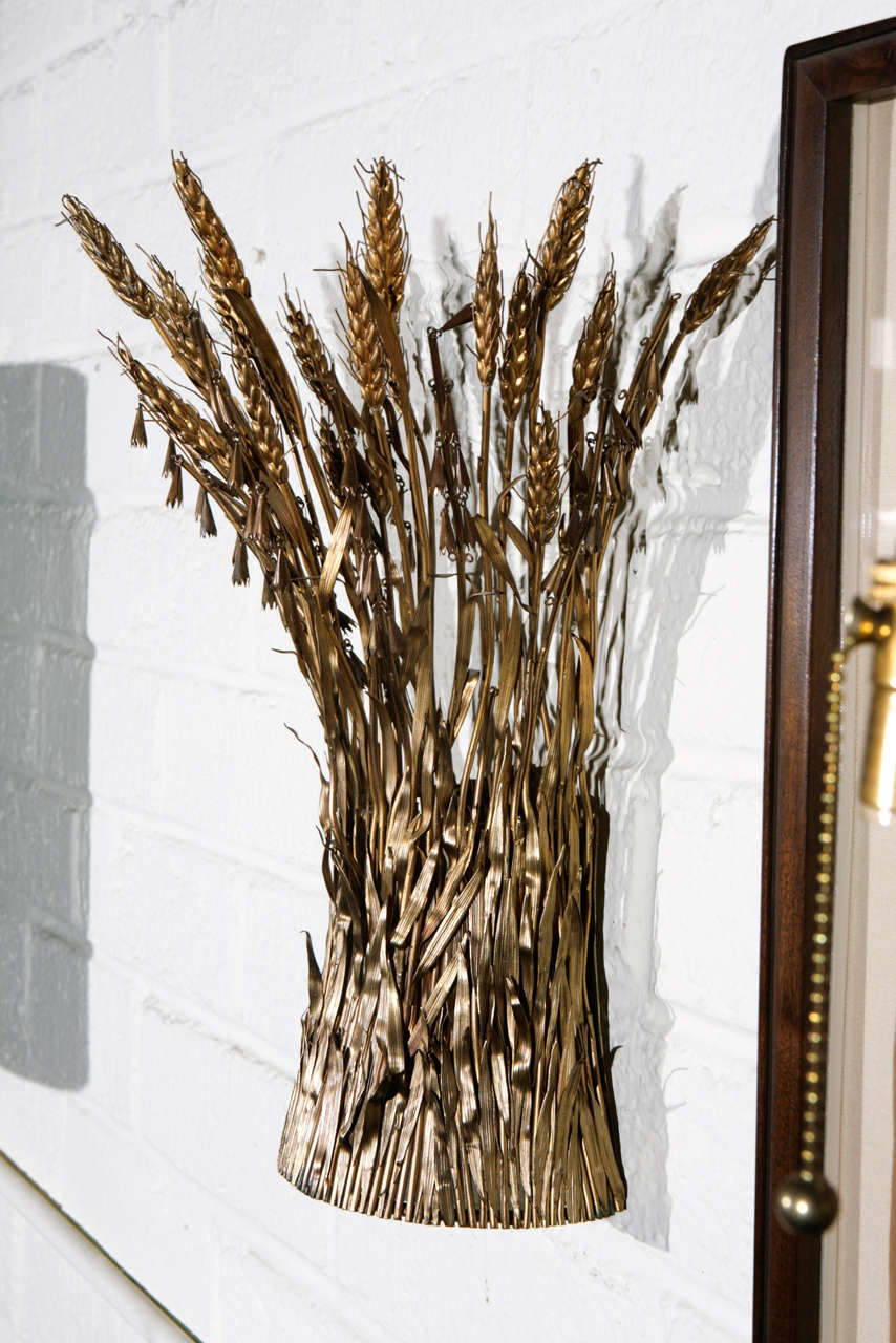 Mid-Century Pair of Italian Gilt Wheat Sconces