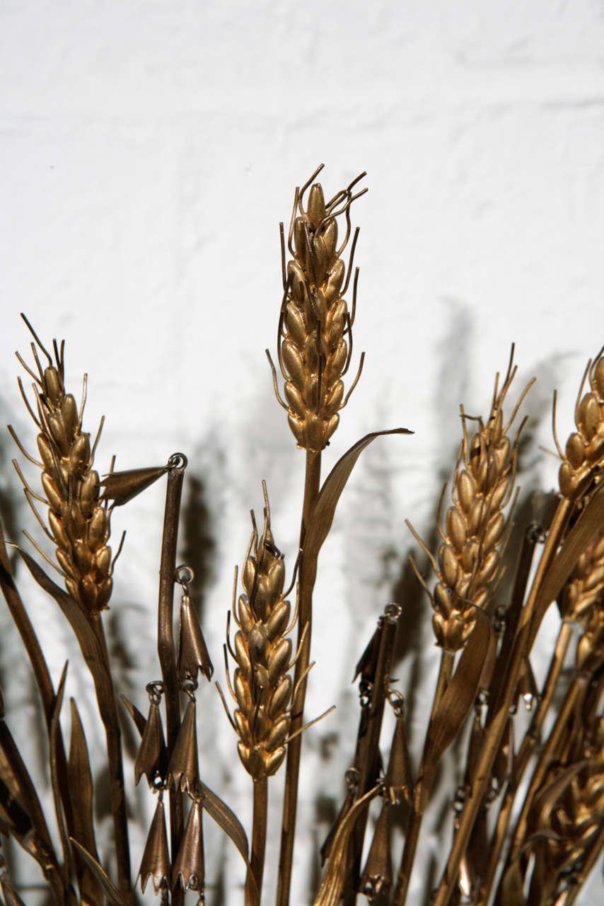 20th Century Mid-Century Pair of Italian Gilt Wheat Sconces For Sale